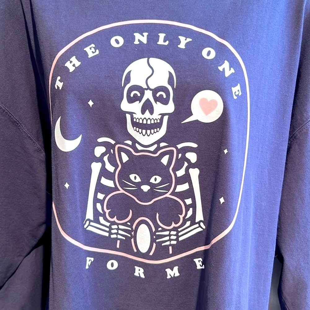 🔴 CLEARANCE 🐈 THE ONLY ONE FOR ME COTTON SKELETON/CAT LONG SLV TSHIRT Men XL